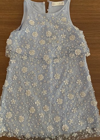 Mavi Nakışlı Kolsuz Kız Elbisesi - Görsel 2