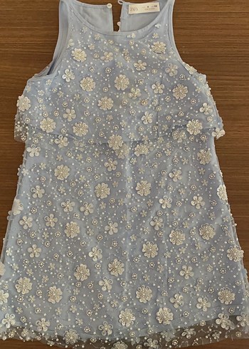 Mavi Nakışlı Kolsuz Kız Elbisesi - Görsel 3