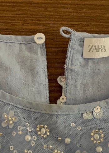 Mavi Nakışlı Kolsuz Kız Elbisesi - Görsel 5