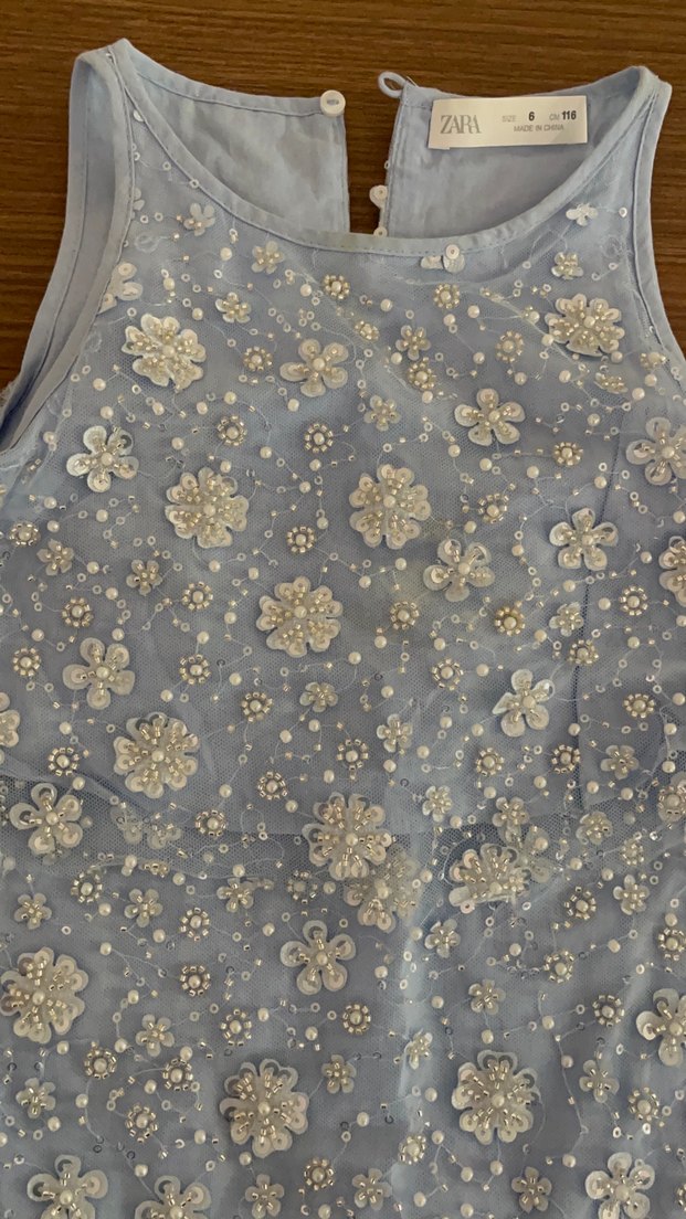 Mavi Nakışlı Kolsuz Kız Elbisesi - Görsel 4