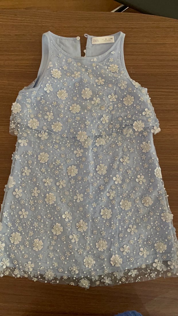 Mavi Nakışlı Kolsuz Kız Elbisesi - Görsel 2