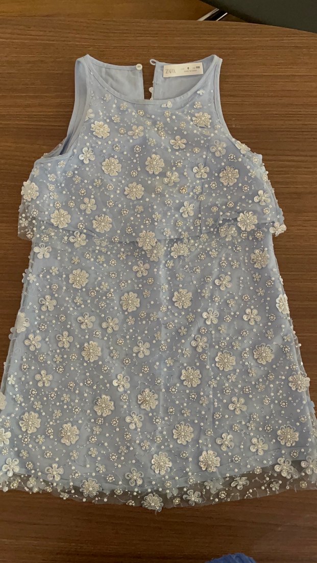 Mavi Nakışlı Kolsuz Kız Elbisesi - Görsel 3