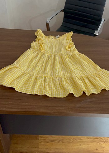 Kız Çocuk Sarı Fırfırlı Kareli Elbise - Görsel 3