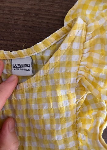 Kız Çocuk Sarı Fırfırlı Kareli Elbise - Görsel 6