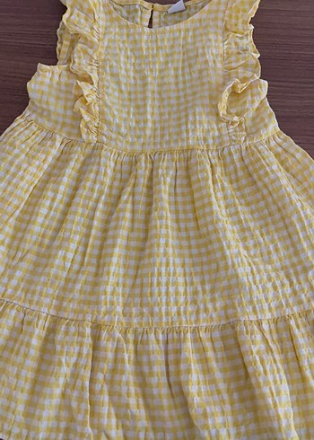 Kız Çocuk Sarı Fırfırlı Kareli Elbise - Görsel 4