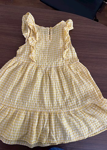 Kız Çocuk Sarı Fırfırlı Kareli Elbise - Görsel 5