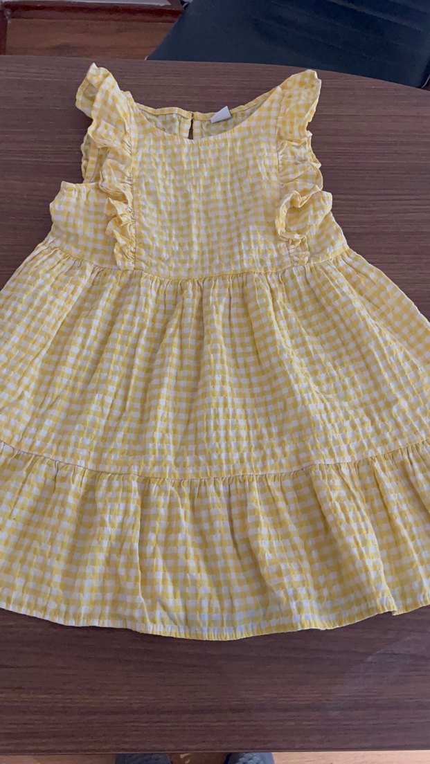 Kız Çocuk Sarı Fırfırlı Kareli Elbise - Görsel 2