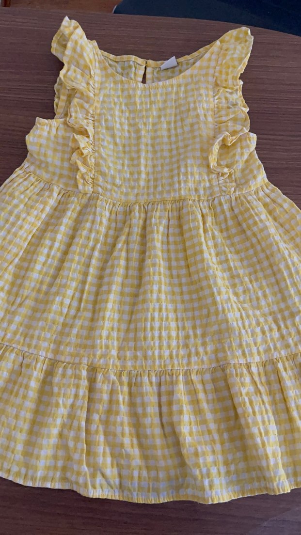 Kız Çocuk Sarı Fırfırlı Kareli Elbise - Görsel 4