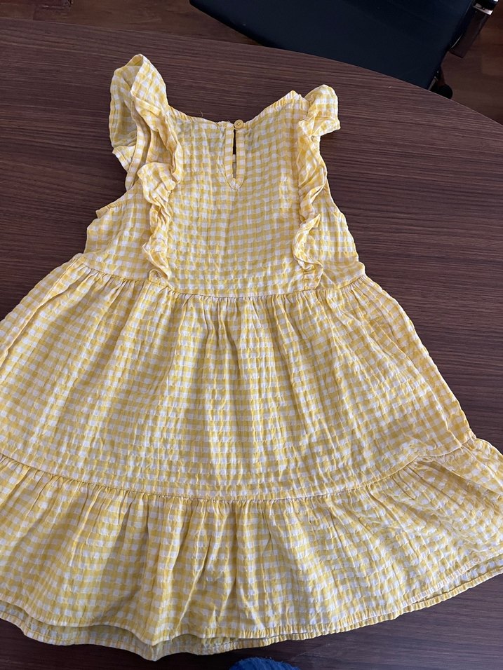 Kız Çocuk Sarı Fırfırlı Kareli Elbise - Görsel 5