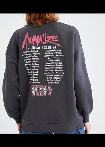 Defacto Gri Rock Kiss Kadın Sweatshirt