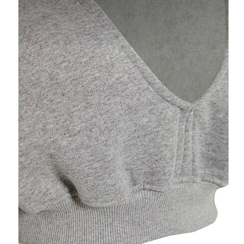 xs Beden içi polarlı kapüşonlu v yaka crop sweatshirt