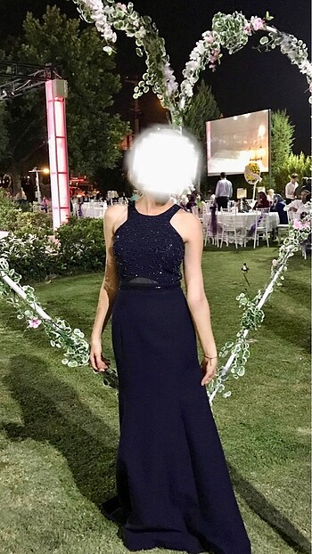 Lacivert taşlı abiye elbise