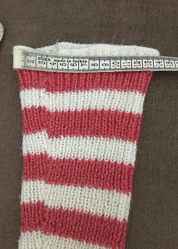 Kırmızı Beyaz Çizgili Örgü Kadın Tozluk - Görsel 4