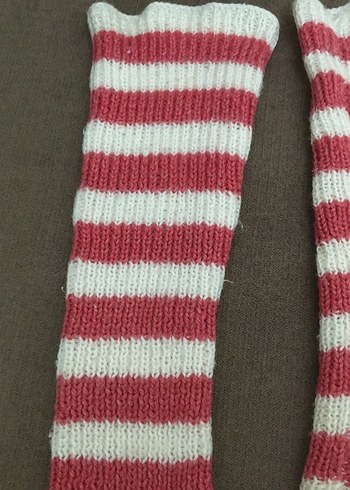 Kırmızı Beyaz Çizgili Örgü Kadın Tozluk - Görsel 5