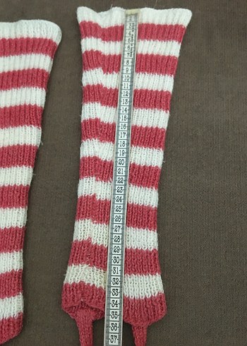 Kırmızı Beyaz Çizgili Örgü Kadın Tozluk - Görsel 2