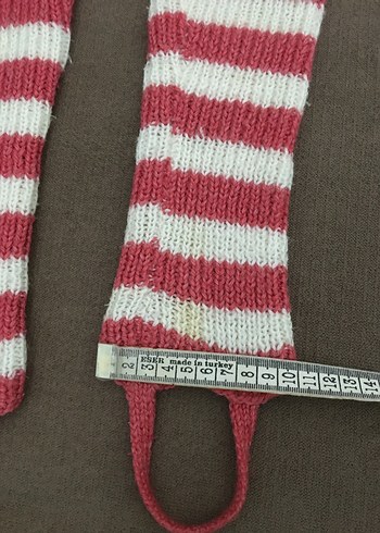 Kırmızı Beyaz Çizgili Örgü Kadın Tozluk - Görsel 3