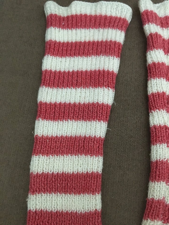 Kırmızı Beyaz Çizgili Örgü Kadın Tozluk - Görsel 5