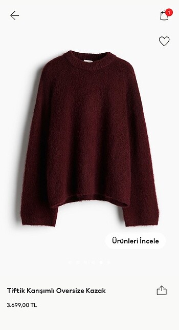 H&M Tiftik Karışımlı Oversize Kazak Premium Bordo