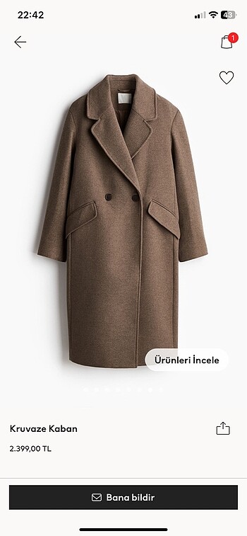 H&M Kruvaze Kaban Kahverengi