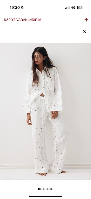 xs Beden beyaz Renk H&M Pamuklu Muslin Pijama Takımı