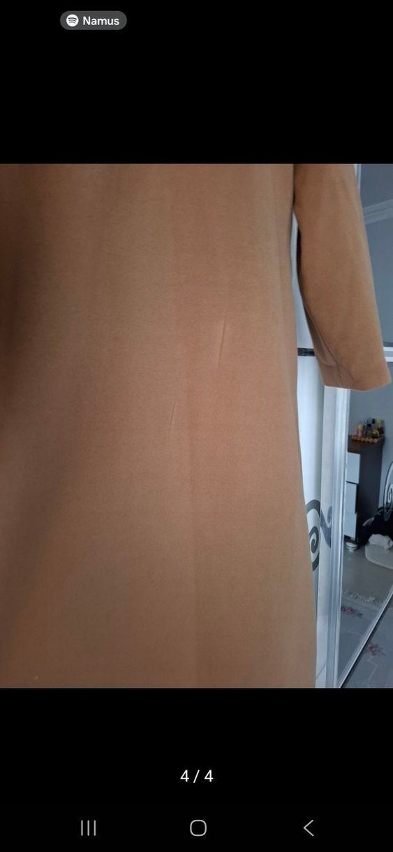 Bej Uzun Düğmeli Kadın Kaban - Görsel 3