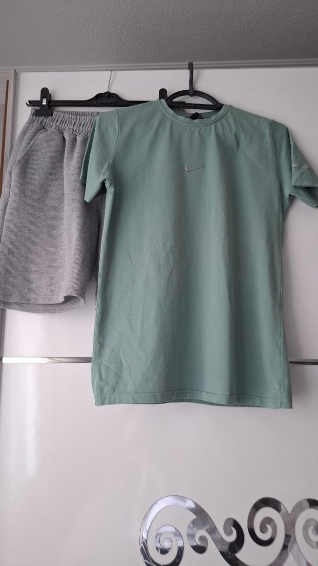 Gri Mini Şort ve Mint Tişörtlü Erkek Pijama Takımı - Görsel 2