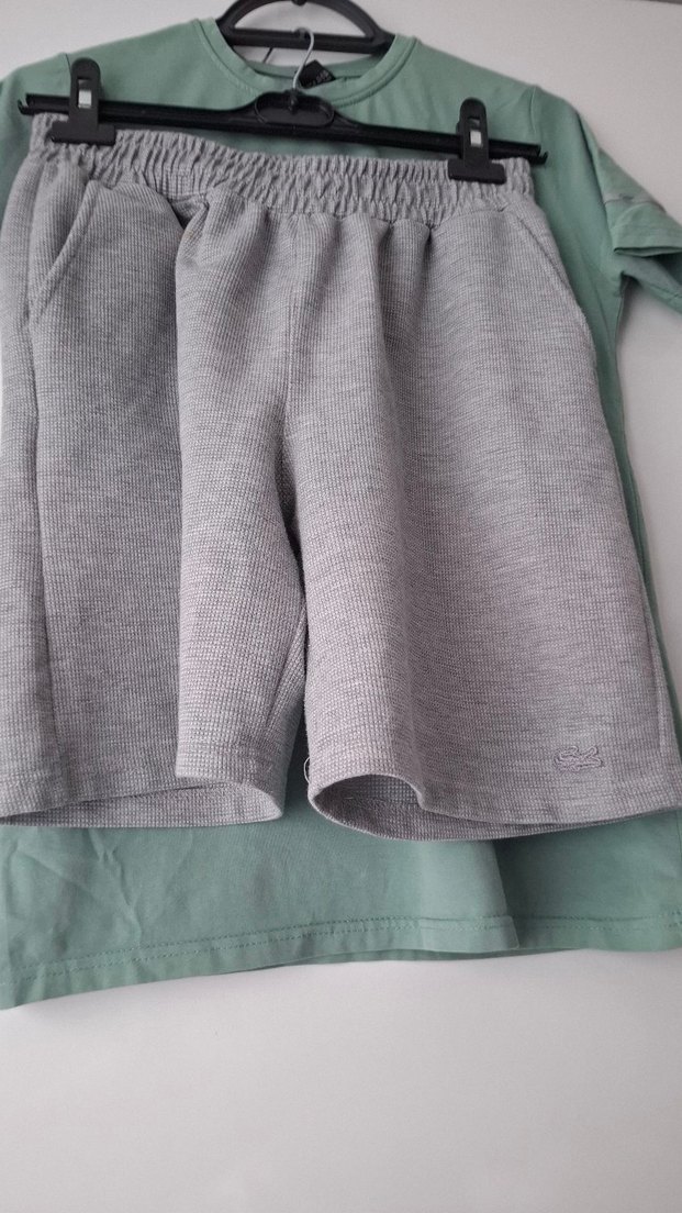 Gri Mini Şort ve Mint Tişörtlü Erkek Pijama Takımı - Görsel 4