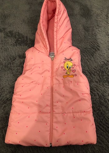 Kız Çocuk Pembe Baskılı Fermuarlı Yelek - Görsel 2