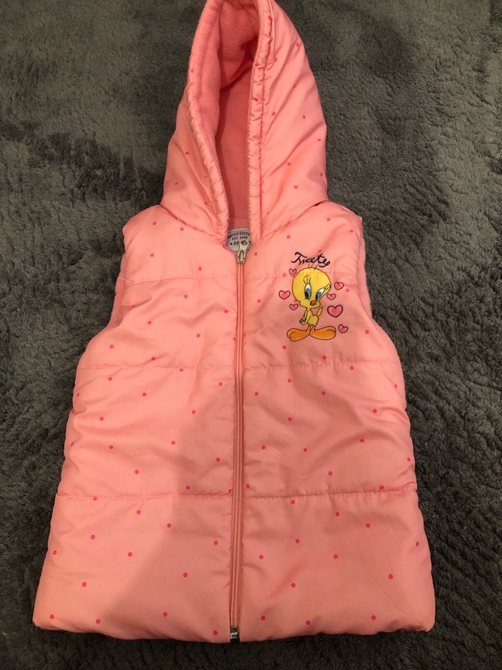 Kız Çocuk Pembe Baskılı Fermuarlı Yelek - Görsel 2