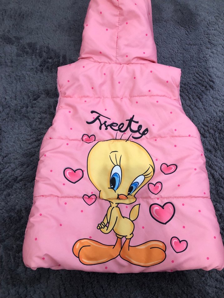 Kız Çocuk Pembe Baskılı Fermuarlı Yelek - Görsel 5