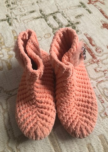 Nakışlı Pembe Kız Çocuk Örgü Terlik - Görsel 2