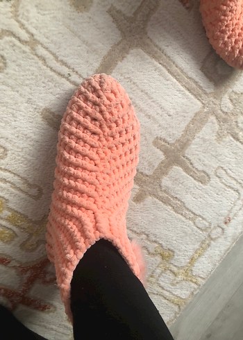 Nakışlı Pembe Kız Çocuk Örgü Terlik - Görsel 4