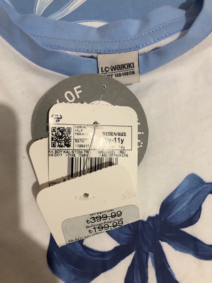 Pamuklu Beyaz mavi kız çocuk  Tişörtü Fiyonklu - Görsel 2