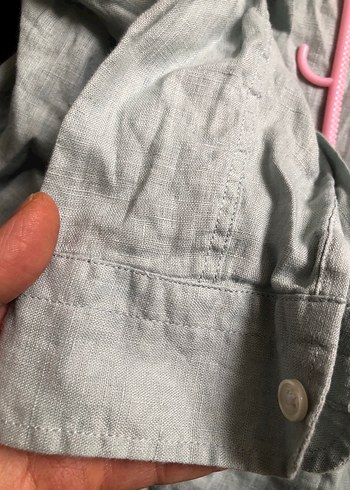 Su yeşili keten gömlek - Görsel 6