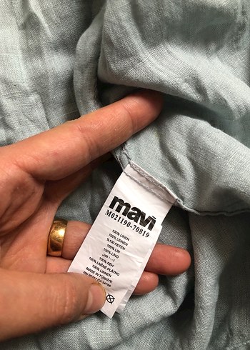 Su yeşili keten gömlek - Görsel 2