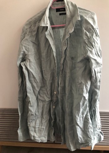 Su yeşili keten gömlek - Görsel 9