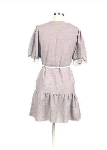 Nakışlı, Kısa Kollu, Kemerli Midi Elbise - Görsel 3