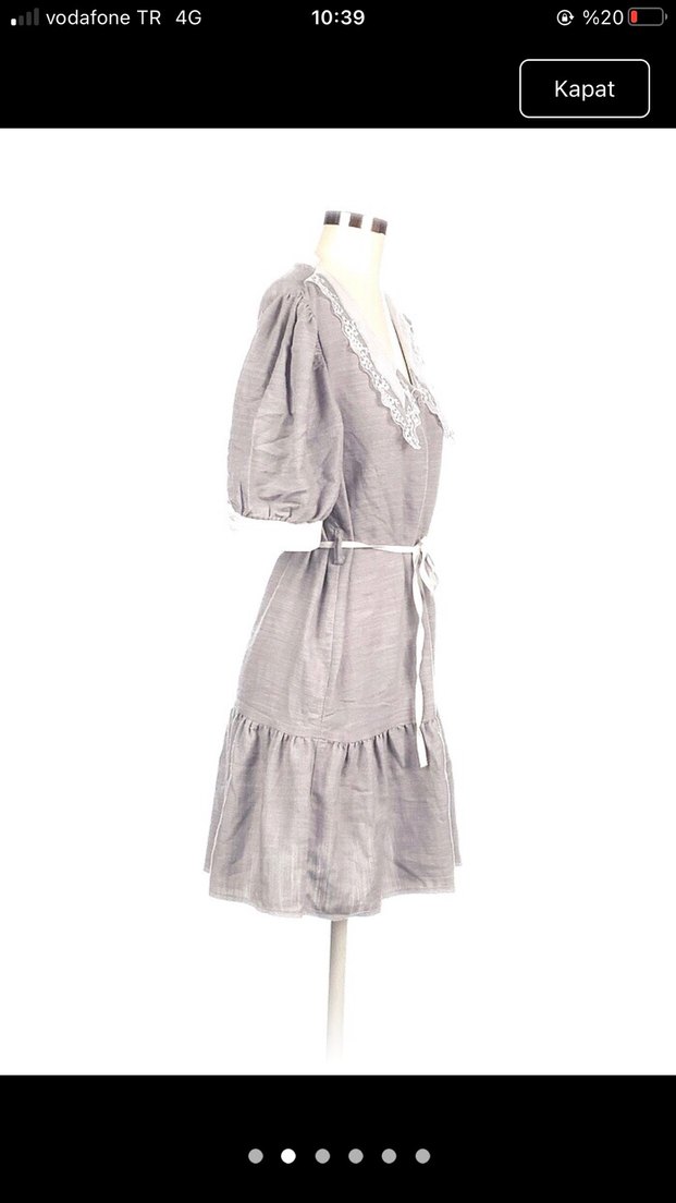 Nakışlı, Kısa Kollu, Kemerli Midi Elbise - Görsel 2