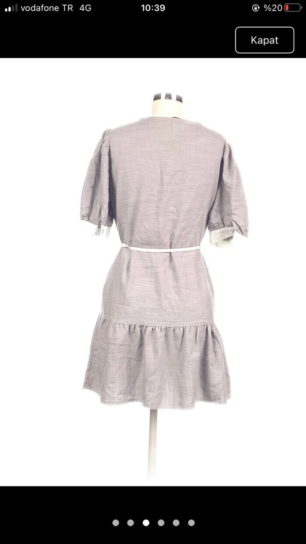 Nakışlı, Kısa Kollu, Kemerli Midi Elbise - Görsel 3