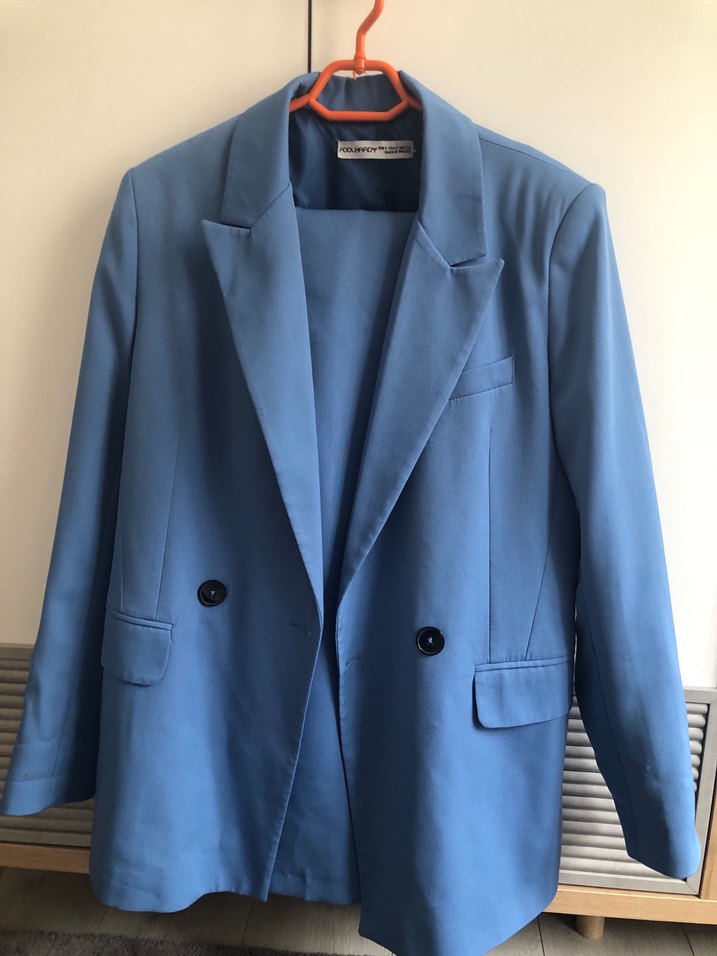 Mavi Düğmeli Kadın Blazer Ceket - Görsel 3