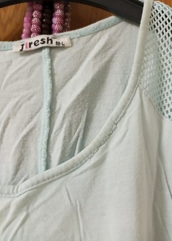 Kızlar İçin Turkuaz Fırfırlı Pamuklu Tişört - Görsel 2