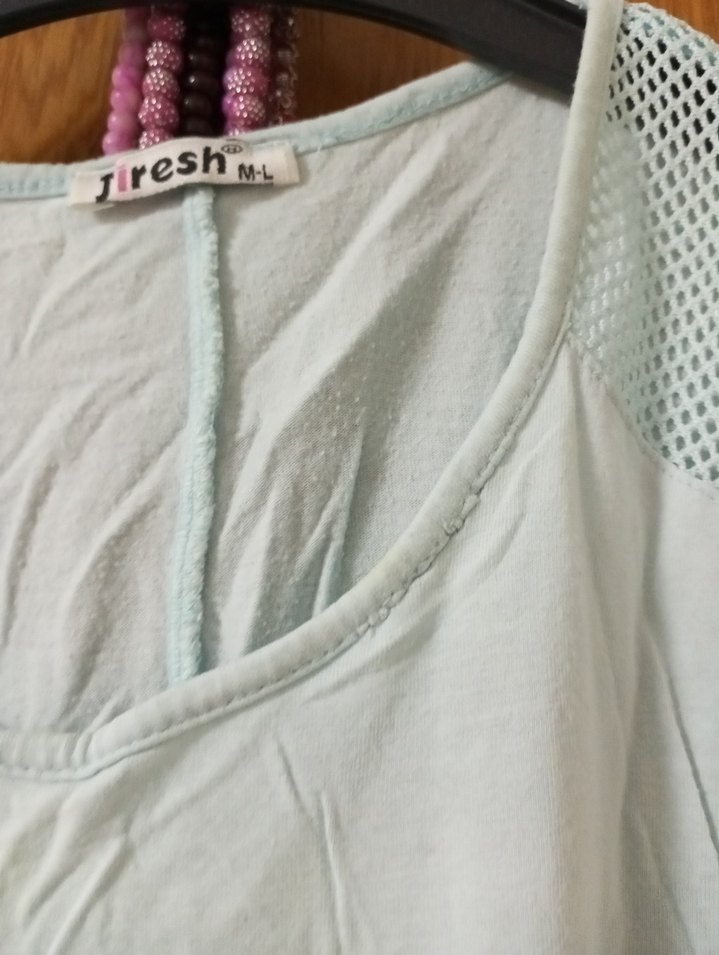 Kızlar İçin Turkuaz Fırfırlı Pamuklu Tişört - Görsel 2