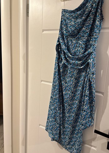 Mavi Bağlama Desenli Midi Boy Elbise - Görsel 4