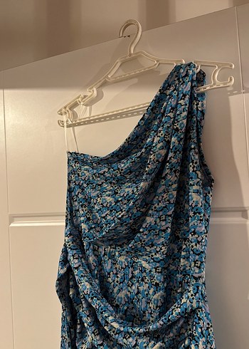 Mavi Bağlama Desenli Midi Boy Elbise - Görsel 5