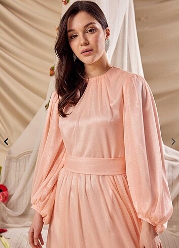36 Beden Emnora Heidi Işıltılı Elbise Soft Pudra 