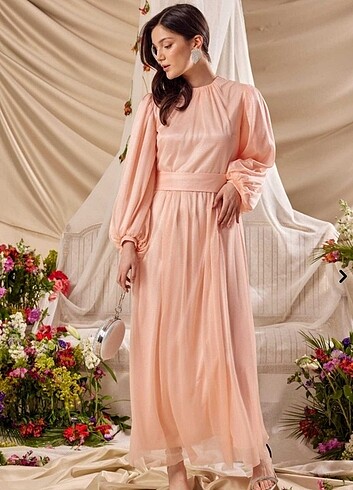 Kayra Emnora Heidi Işıltılı Elbise Soft Pudra 
