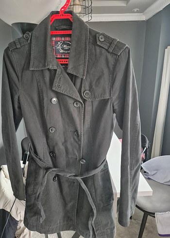 siyah Kemerli Midi Trençkot - Görsel 7