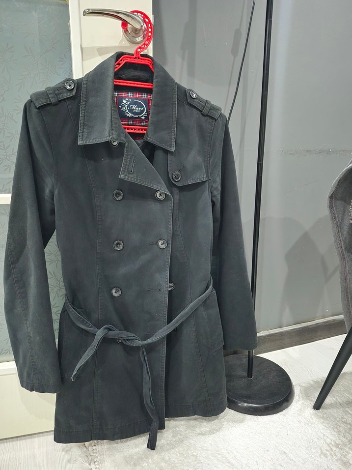 siyah Kemerli Midi Trençkot - Görsel 4