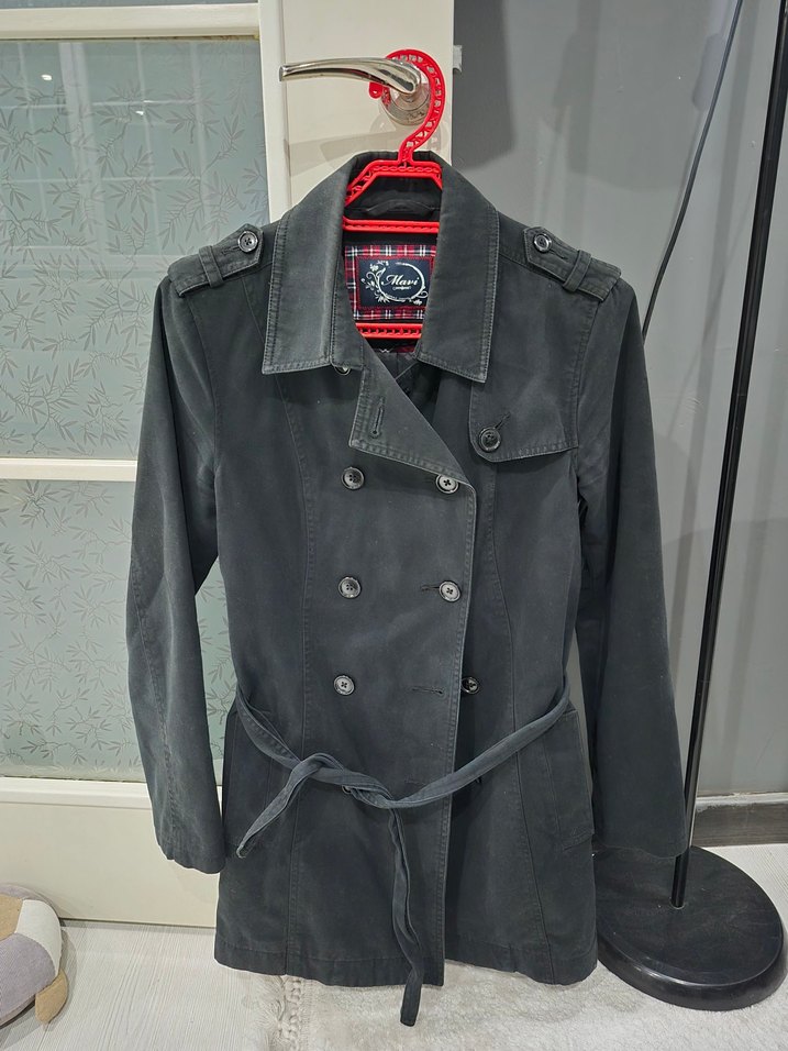 siyah Kemerli Midi Trençkot - Görsel 2