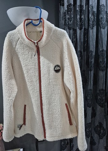 Beyaz fermuarlı unisex peluş hırka - Görsel 2